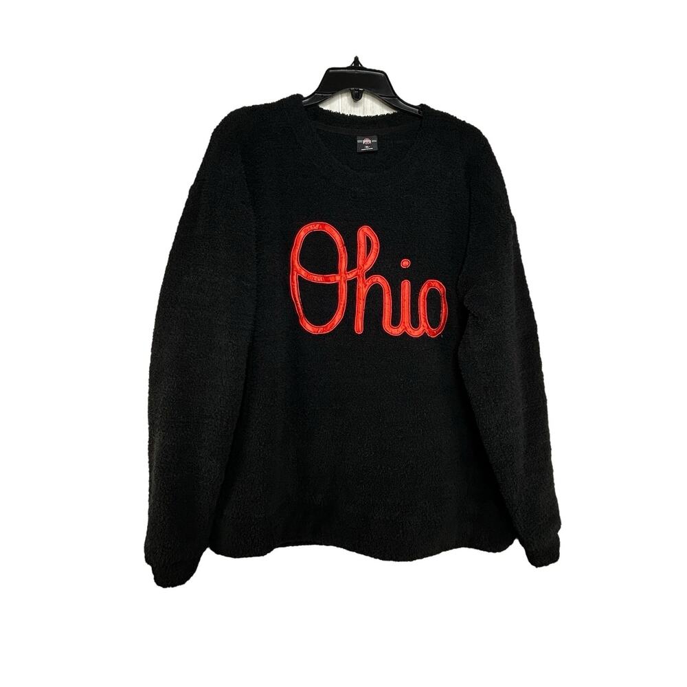 Ohio State Script Ohio Fleece Top Women's XL Black Red Satin Preppy Game Day